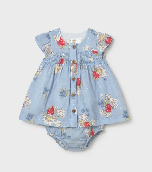 Mayoral Shirred S/S Dress & Nappy Cover Style 1805 - Lagoon